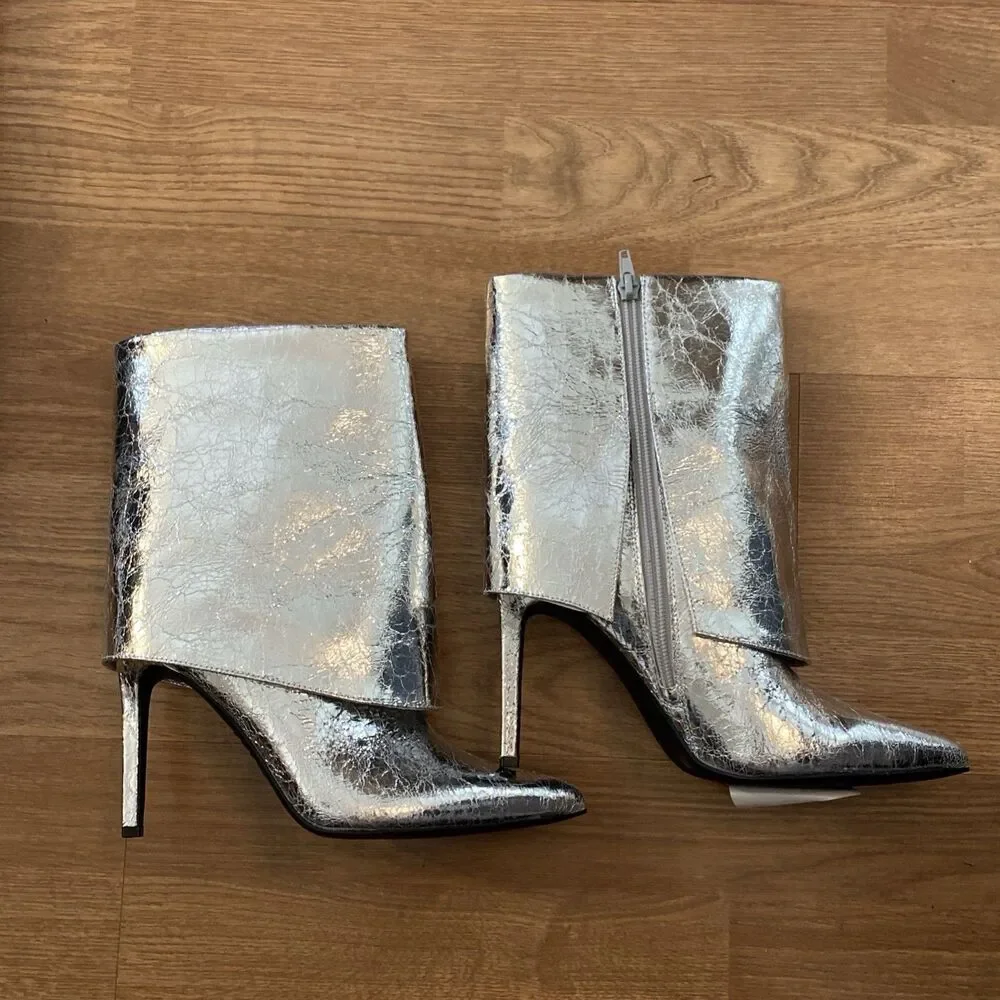 I.N.C. Womens Sabeel Cuff Booties Silver Crinkle Size 8M NIB - Picture 5 of 10